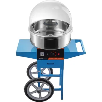 Výrobník cukrové vaty Vevor Stroj na cukrovou vatu 1000W s vozíkem, nerezová mísa, kryt, zásuvka