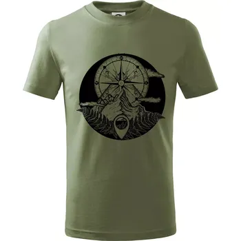 Cestování - hory kompas - Tričko dětské bavlněné - 98 cm / 2 roky ( Khaki )