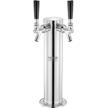 Vevor Stojan na čepování piva, 2 kohoutky, nerez, samozavírací kohoutky