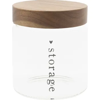 Dóza na potraviny Bastion Collections Dóza s dřevěným víkem Storage 13 cm nápis