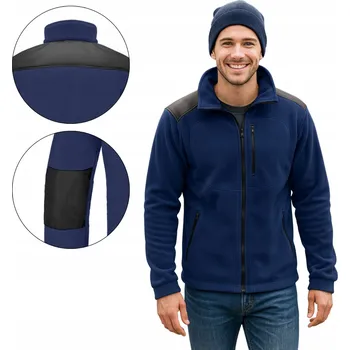 Pánská mikina TEPLÝ PÁNSKÝ FLEECE 350G ZESÍLENÝ S KAPSY TLUSTÝ FLEECE NÁMOŘNICKÁ MODRÁ L
