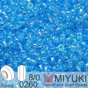 Korálek Korálky Miyuki Round 8/0. Barva 0260 Transparent Aqua AB. Balení 5g