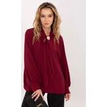 Vínová halenka z viskózy s nabíranými rukávy a vázáním -MI-BZ-272509.07-bordo Velikost: ONE SIZE
