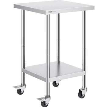 Dílenský stůl Vevor Nerezový pracovní stůl 24×24×38 inch, 4 kolečka, 3 výšky, do kuchyně