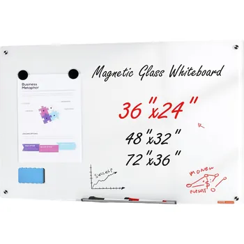 Vevor Magnetická bílá skleněná tabule 900×600 mm nástěnná s poličkou