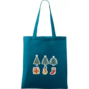 Vánoční sada - stromky a dárky - Taška bavlněná - 42 x 38 cm ( Petrolejová )