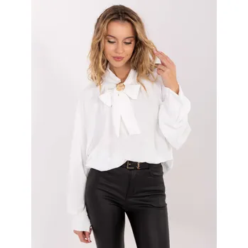 Dámská halenka Bílá halenka z viskózy s nabíranými rukávy a vázáním MI-BZ-272509.07-white Velikost: ONE SIZE