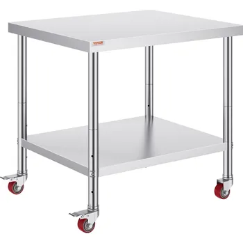 Dílenský stůl Vevor Pracovní nerezový stůl 30×36" s kolečky a nastavitelnou policí