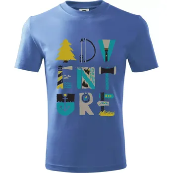 Chlapecké tričko Adventure font - Tričko dětské bavlněné - 98 cm / 2 roky ( Azurově modrá )