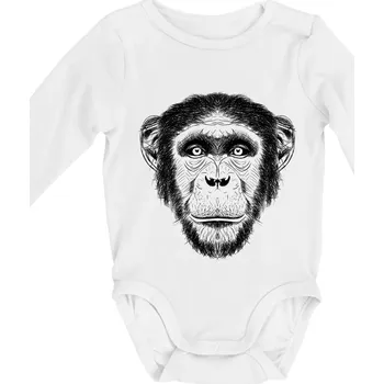 Opice kresba - Body kojenecké s dlouhým rukávem - Dlouhý r. do 3 měs ( Bílá )