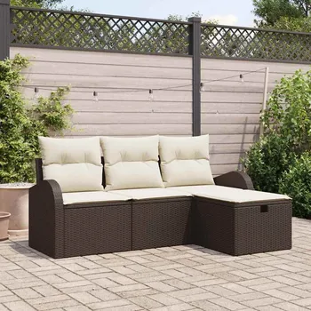 Sada zahradních pohovek s polštářem 4 pcs Hnědá polyratan Hnědá3360379