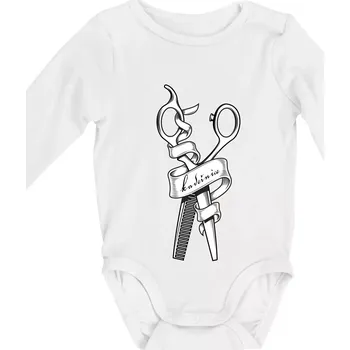 Kadeřnice nůžky a hřeben - Body kojenecké s dlouhým rukávem - Dlouhý r. 3-6 měs ( Bílá )