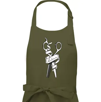 Kuchyňská zástěra Kadeřnice nůžky a hřeben - Pánská zástěra na vaření - Univerzální velikost ( Khaki )
