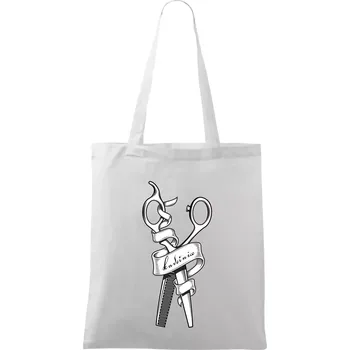 Kadeřnice nůžky a hřeben - Taška bavlněná - 42 x 38 cm ( Bílá )