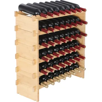 Stojan na víno Vevor Stojan na 48 lahví vína stohovatelný modulární bambusový 6-patrový