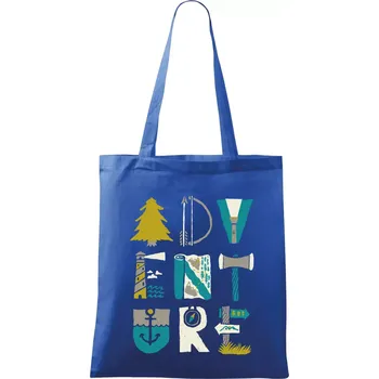 Nákupní taška Adventure font - Taška bavlněná - 42 x 38 cm ( Královská modrá )