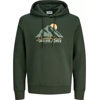 Oblečení a móda Velká pánská mikina přes hlavu s kapucí s nápisem Jack & Jones 12279611 zelená (5XL)