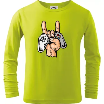 Dětská móda Gamer - gamepad paroháč - Triko dětské Long Sleeve - 104-110cm / 3-4 roky ( Limetková )