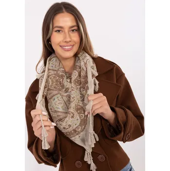 Šátek Béžový dámský šátek s třásněmi AT-CH-ENEC-72.31P-beige Velikost: ONE SIZE