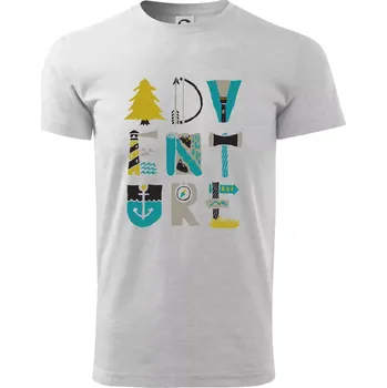 Pánské tričko Adventure font - Triko extra velké (5-8XL) - 6XL ( Světlešedý Melír )