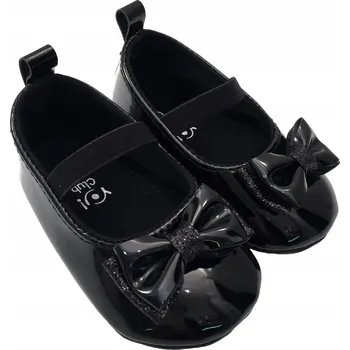 Capáčky BOTIČKY černé lakované s mašličkami 13 cm (9-15 měsíců)