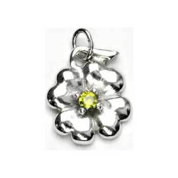 Přívěsek Zlatý přívěsek čtyřlístek, zirkon olivín, bílé i žluté zlato P 219 (Zlatý čtyřlístek)