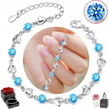 Náramek STŘÍBRNÝ DÁMSKÝ NÁRAMEK SRDCE se ZIRKON MODRÝ JAKO DÁREK ITALSKÝ