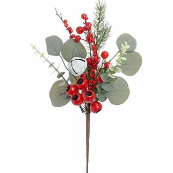 Vánoční ozdoba Ozdoba zapichovacia konár eucalypt+bobule 39 cm