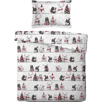 Povlečení Sleep Well Mikroflanelové povlečení kočky na střeše 140 x 200, 70 x 90 cm zipový uzávěr