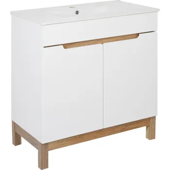 Šatní skříň Skříňka pod umyvadlo Astor stojící bílá lesklá 80 cm 2 dvířka