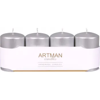 Svíčka Artman Svíčka adventní VÁLEC metalická d6x10cm 4ks - stříbrná