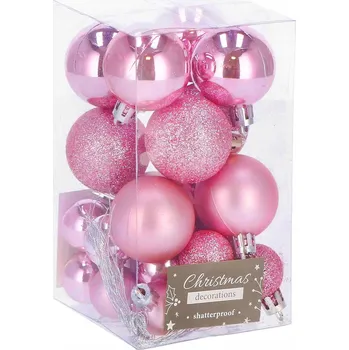 Vánoční dekorace VÁNOČNÍ BAŇKY 25 Ks NA VÁNOČNÍ STROMEČEK SADA NEROZBITNÝCH RŮŽOVÝCH VÁNOČNÍCH OZDOB