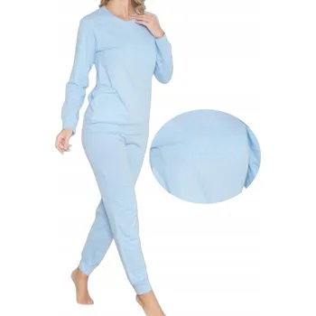 Dámské noční prádlo Dámské pyžamo světle modré Hello dlouhý rukáv a kalhoty bavlněné M