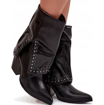 Dámská zimní obuv SVRŠEK KOVBOJSKÉ BOTY KOTNÍKOVÉ BOTY s ozdobným lemováním, černé 41