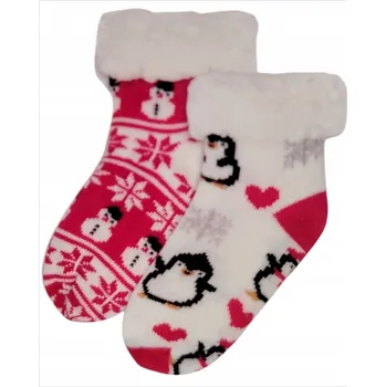 Dámské ponožky Ponožky teplé silné vánoční Cleve 31-33 protiskluzové sněhuláci tučňáci