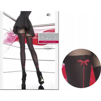 Dámské punčochy Černé dámské punčocháče s červeným švem, 40 DEN, Fiore 3 Black