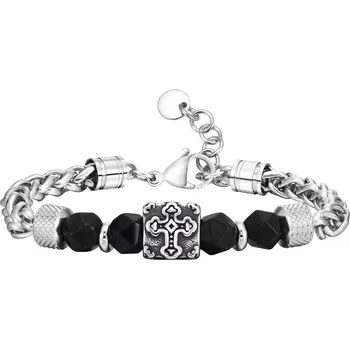 Náramek Ocelový náramek s křížem – Black Beads Edition