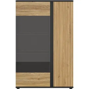 Komoda LUEN nízká vitrína REG1W1D, černá/dub tegola/dub mauvella