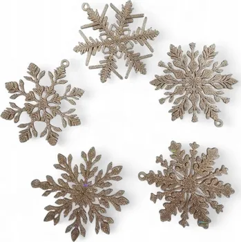 Vánoční dekorace Sada 5 Vánočních ozdob ve tvaru sněhových vloček, třpytivé, čiré, zlaté