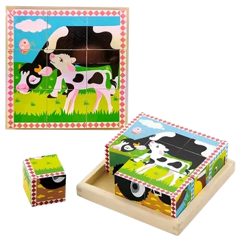 Dřevěná hračka BABU - Dřevěné kostky 9 ks - farma