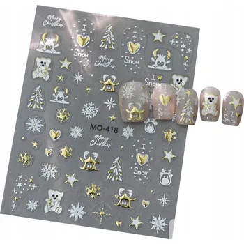 samolepka 3D Samolepky na nehty Sob sněhové vločky Medvídek Hvězdičky S245