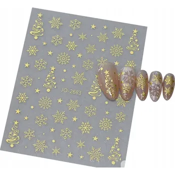 samolepka 3D Samolepky na nehty Zimní sněhové vločky Vánoce Zlaté hvězdy S237