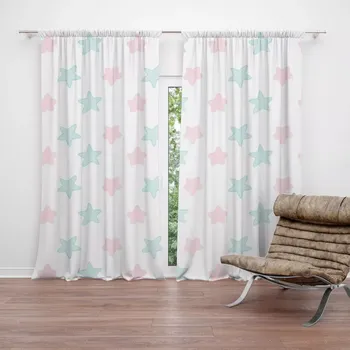 Závěs Sablio Závěs Růžové a modré hvězdy: 2ks 140x250cm