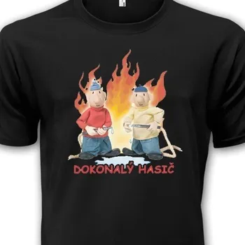 Dětské tričko Pat a Mat - Dokonalý hasič - velikost 146, Barva Černá