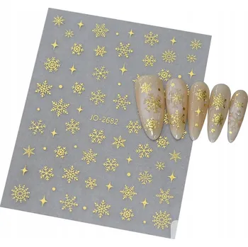 samolepka 3D Samolepky na nehty Zimní sněhové vločky Vánoce Zlaté hvězdy S234