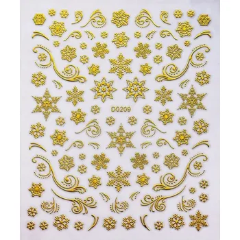 samolepka 3D Samolepky na nehty Zimní sněhové vločky Vánoce Zlaté hvězdy S282