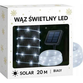 Vánoce Solární LED světelný had 22 m, 200 LED, studená bílá, IP44, zahradní, venkovní