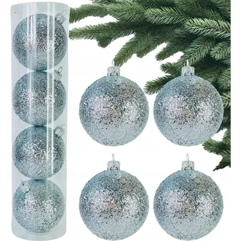 Vánoční dekorace Stříbrné VÁNOČNÍ BAŇKY NA VÁNOČNÍ STROMEK Plastové BAŇKY na stromeček Sada 4 baněk 8 cm