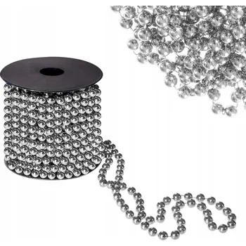 Vánoční dekorace VÁNOČNÍ GIRLANDA KORÁLKY ŘETĚZ 10M 8mm STŘÍBRNÁ DEKORACE NA STROMEČEK