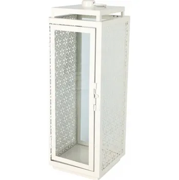 Svícen KOVOWÝ LUCERNA NA SVÍČKU 14,5X14,5X39 CM BÍLÁ